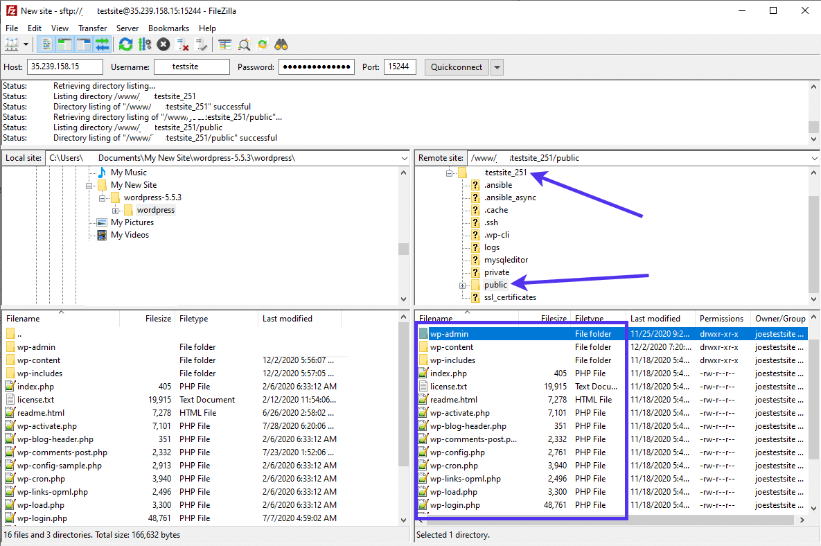 WordPress Core-filer på en server