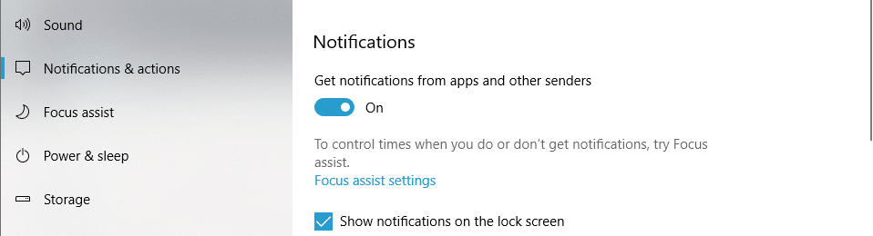 Impostazioni di notifica push di Windows 10
