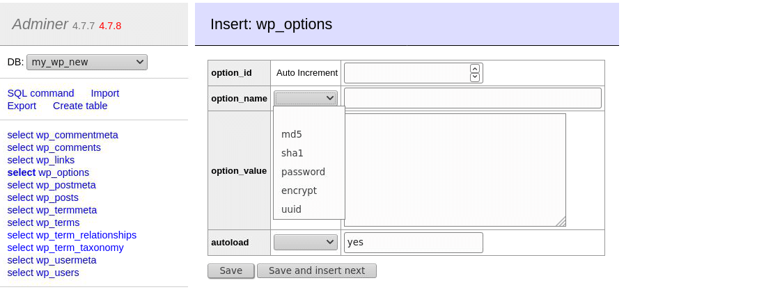 Inserting a new record in your database table’s columns