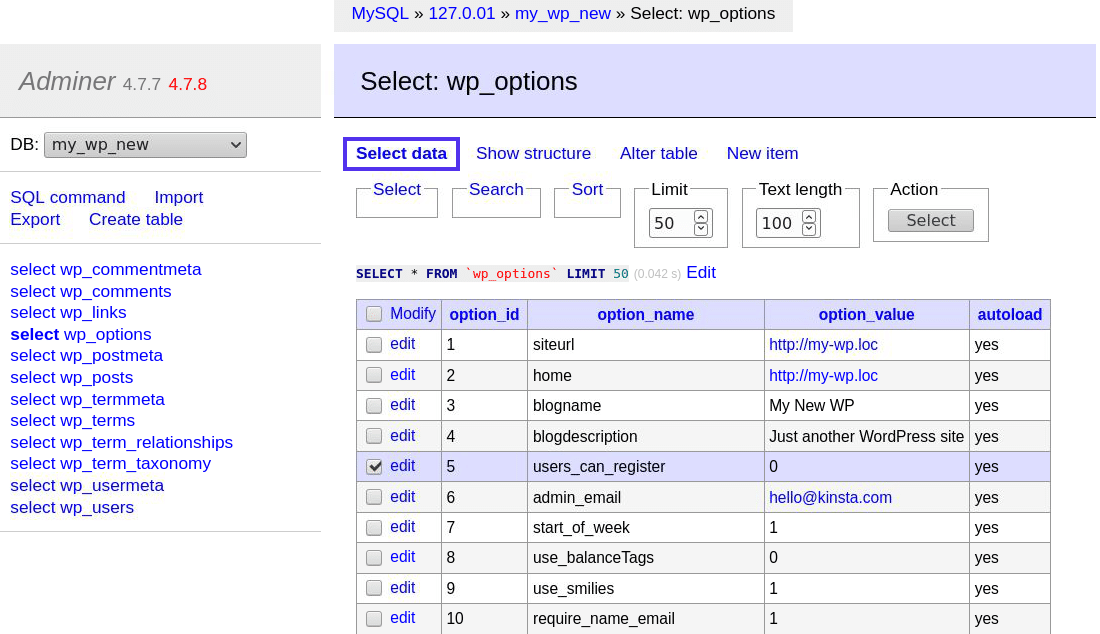 Ver todos los datos de la tabla listados por columna