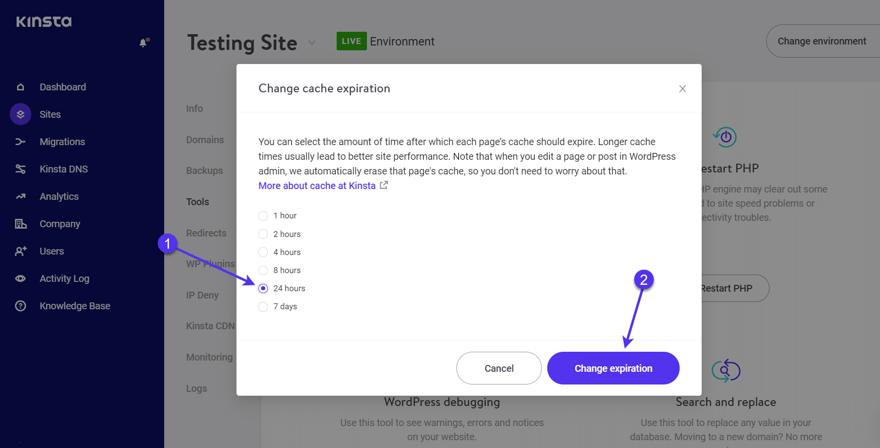 De knop om de vervaltijd van de WordPress cache te legen