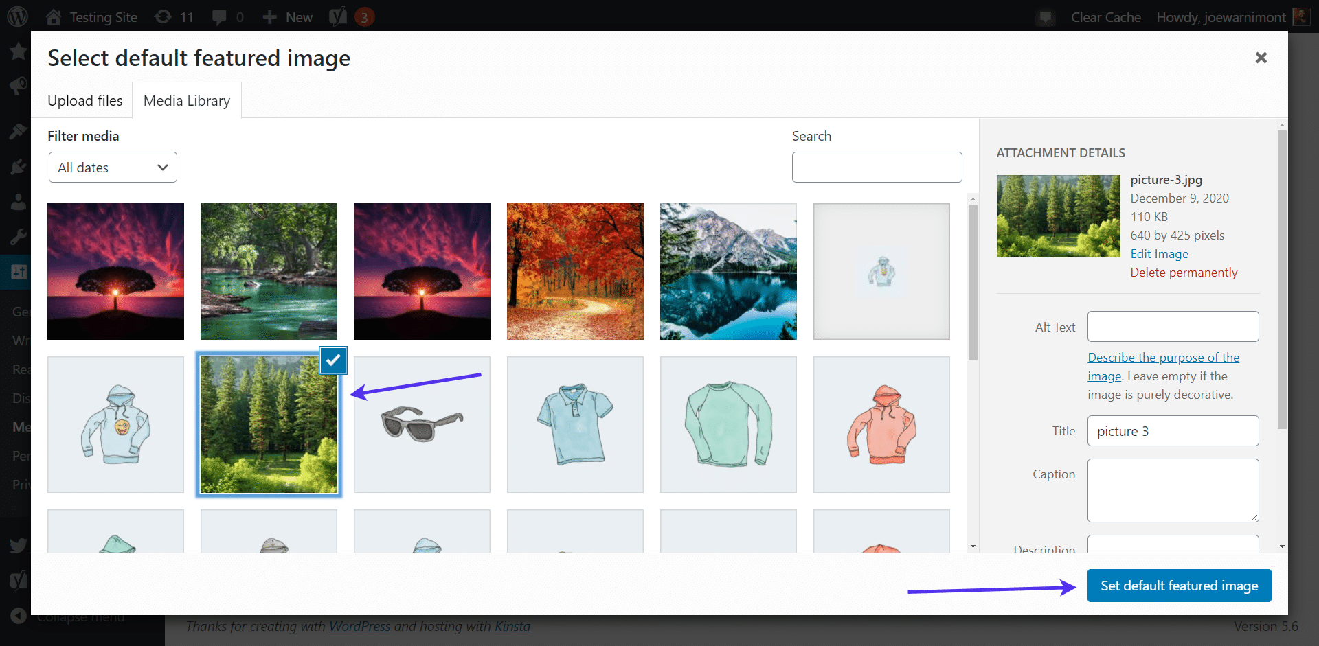 Select the default featured image 