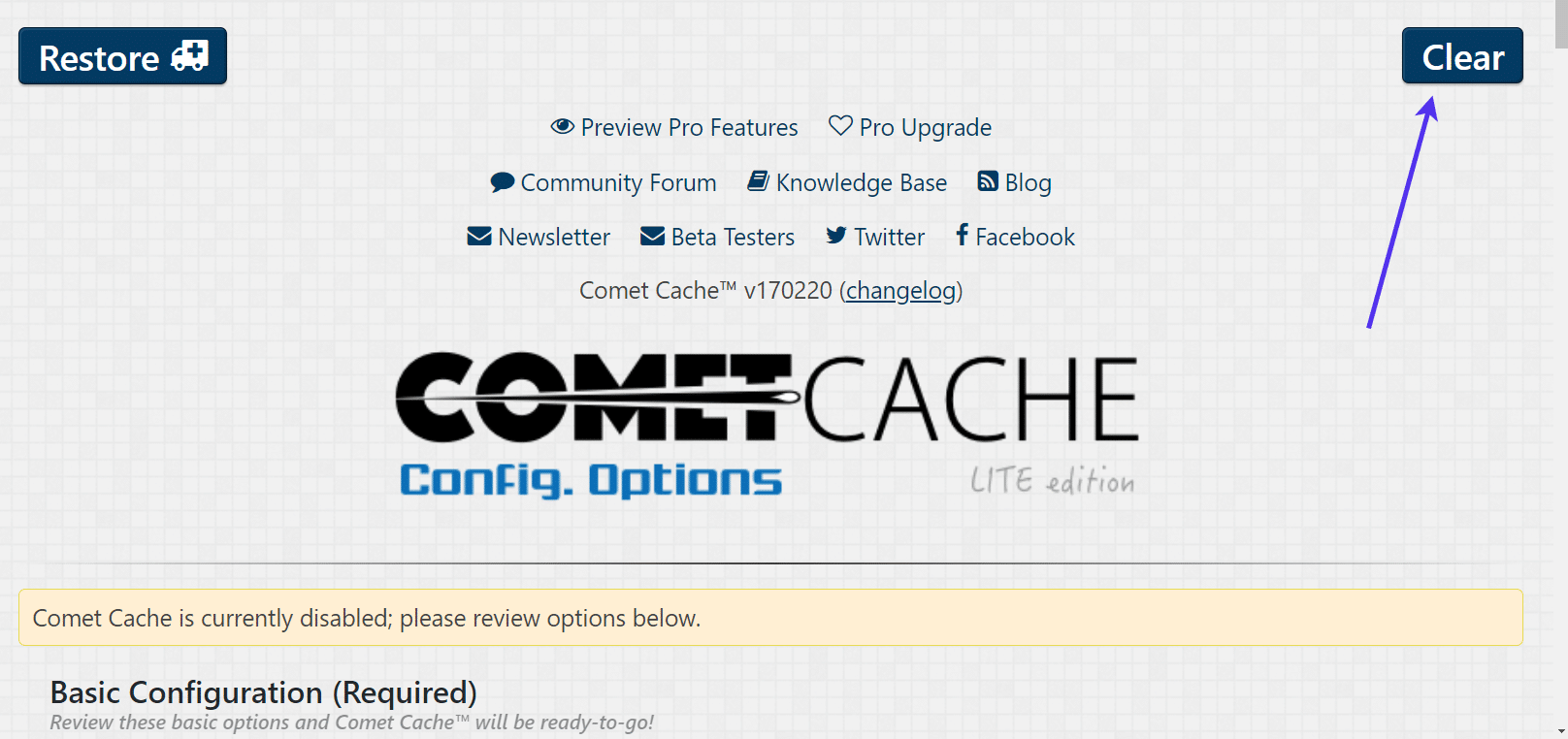 Clear WordPress cache with Comet Cache 