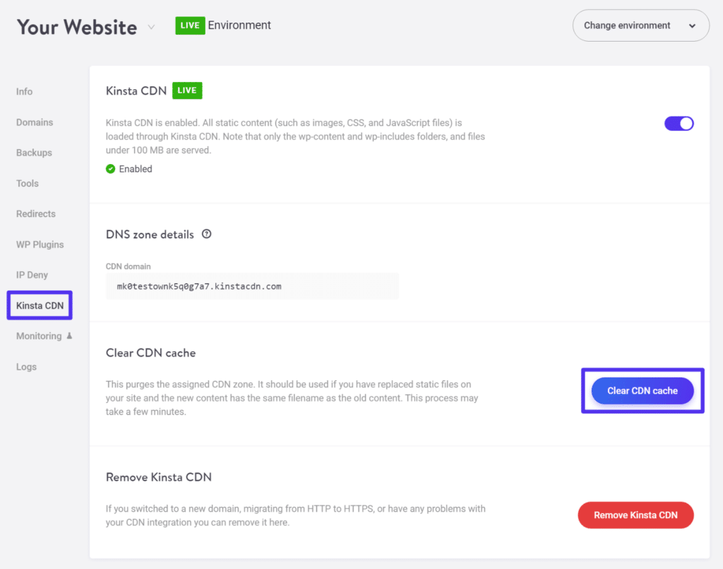 How to clear Kinsta CDN cache