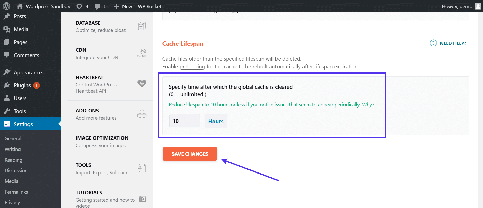 Réglage de la durée de vie du cache dans WP Rocket