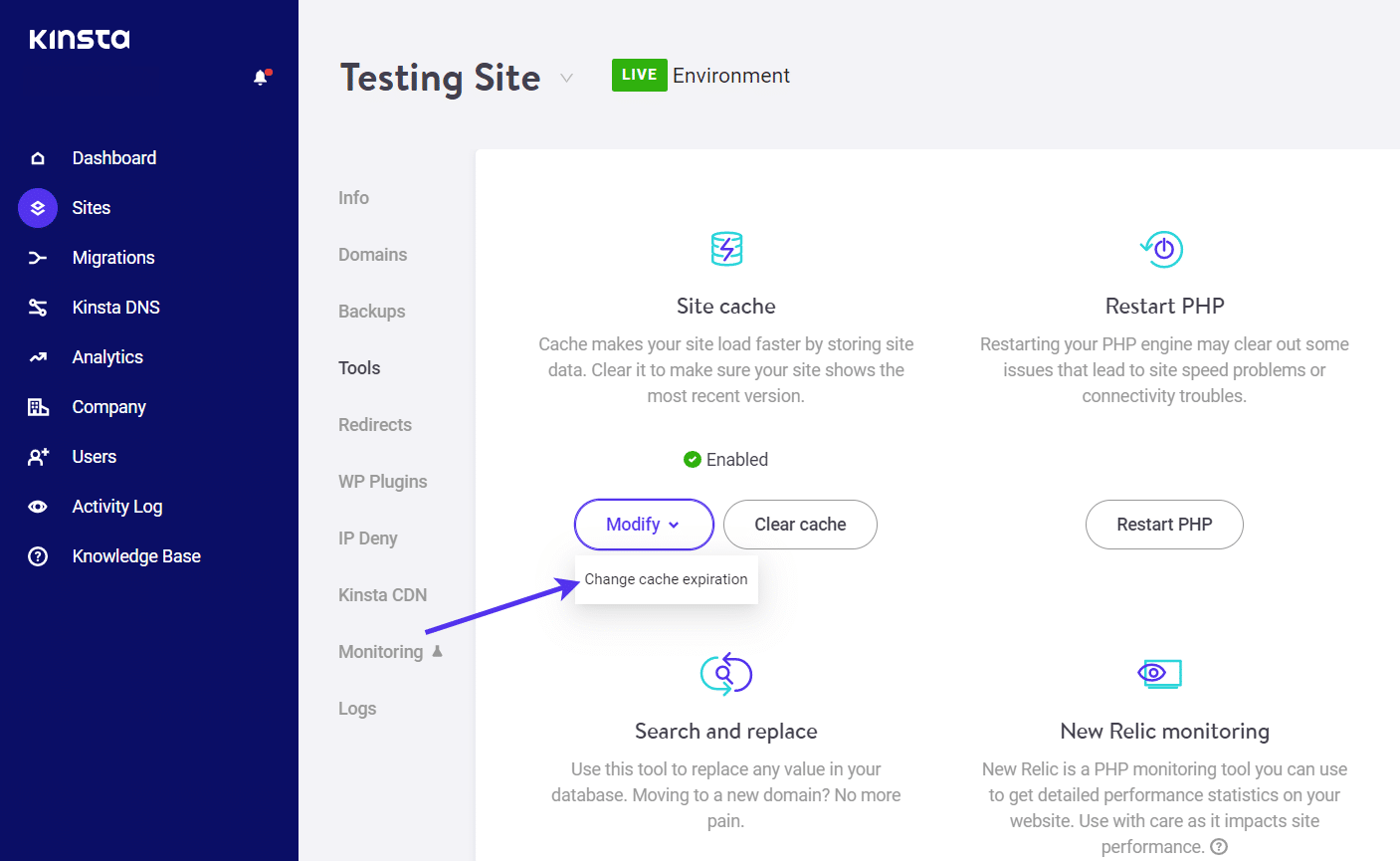 MyKinstaでキャッシュの有効期限を変更