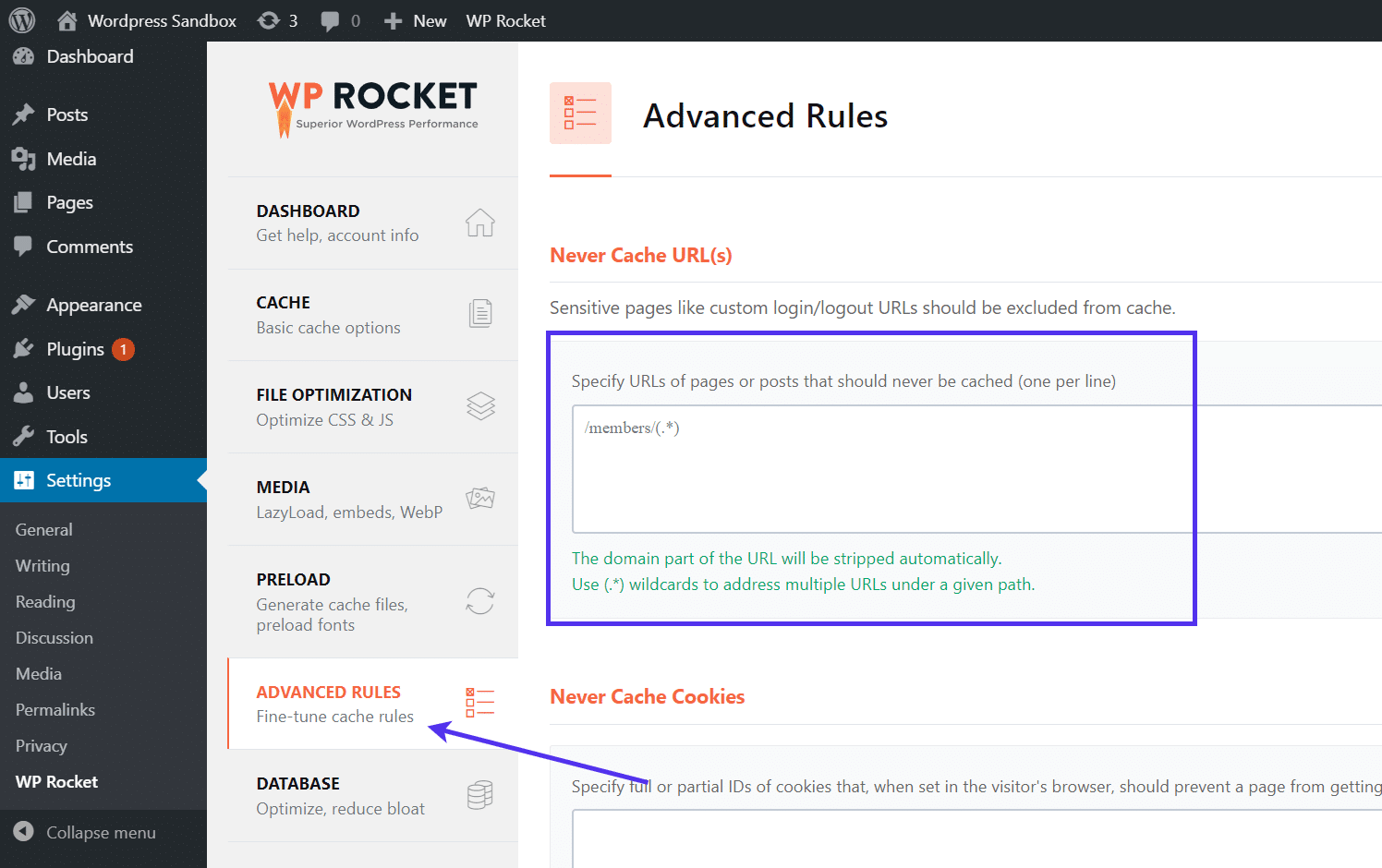 Advanced rules to clear WordPress cache in WP Rocket