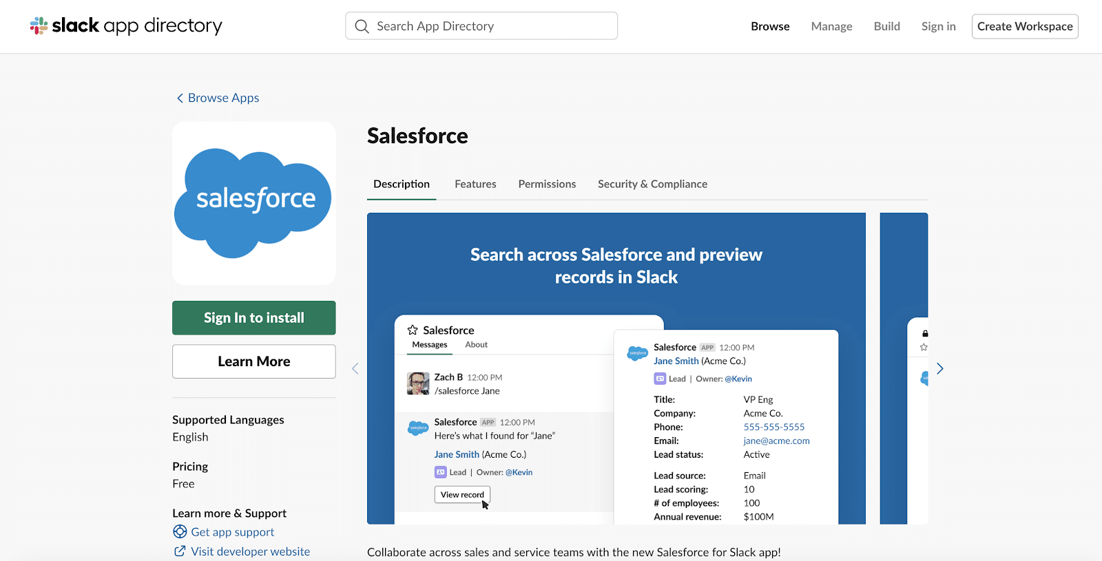 Salesforce app for Slack