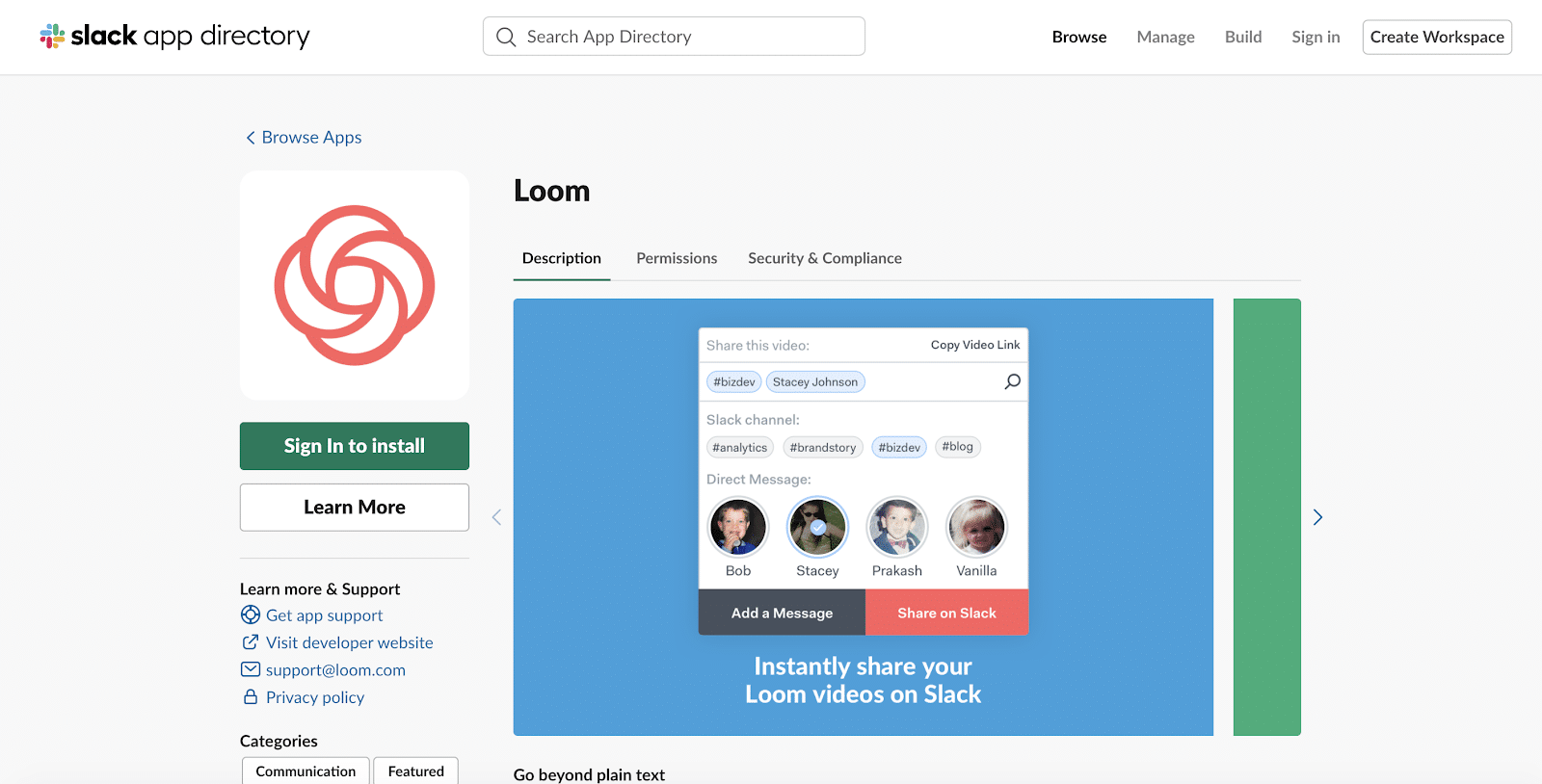 Loom app voor Slack
