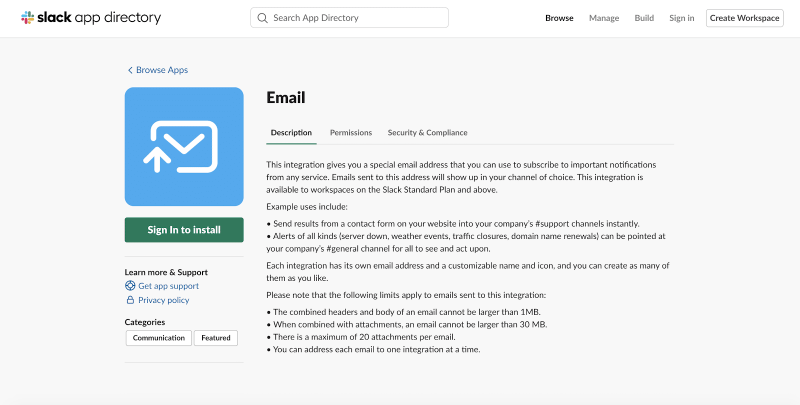 Application Email pour Slack