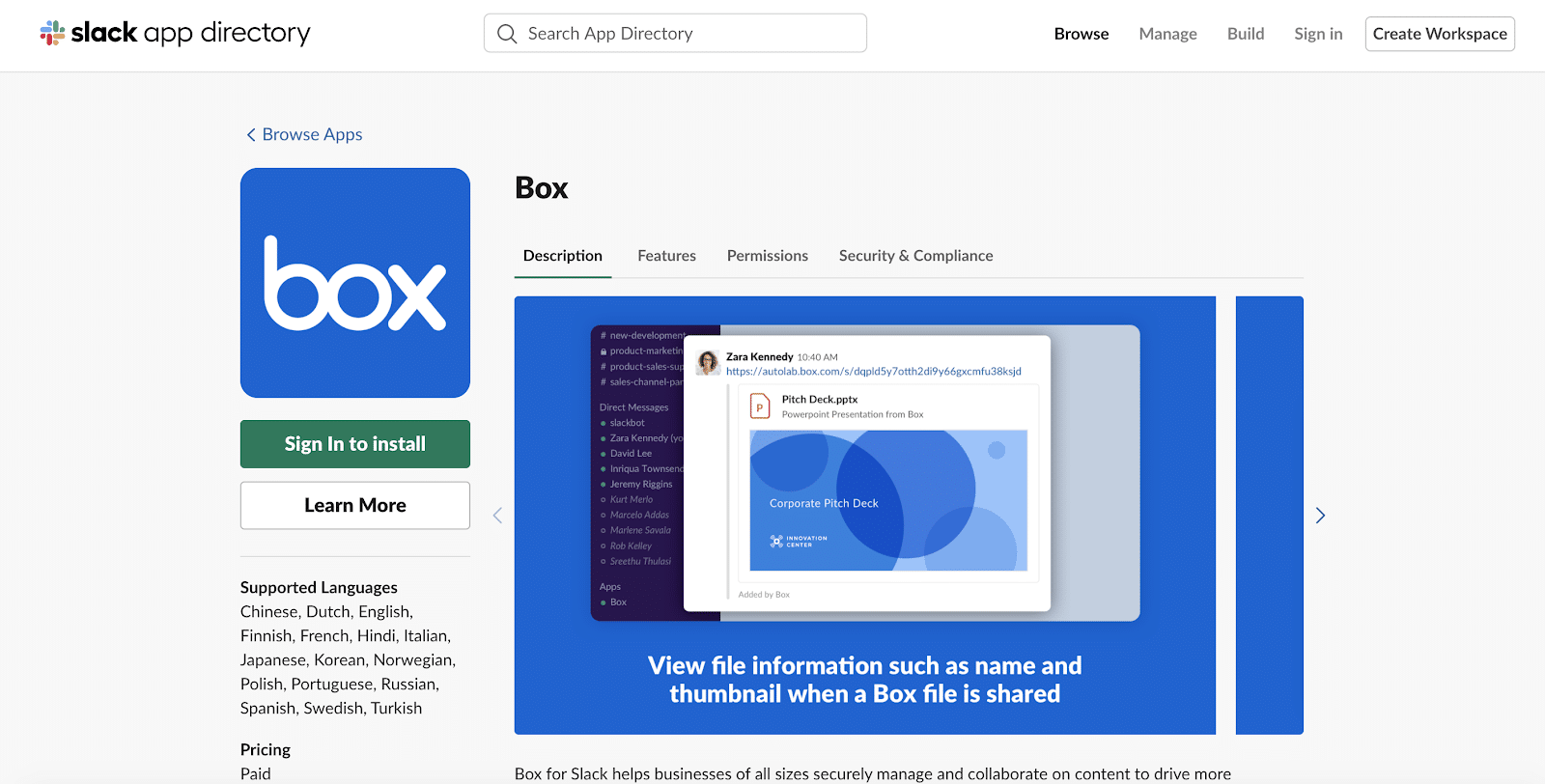 Box App für Slack