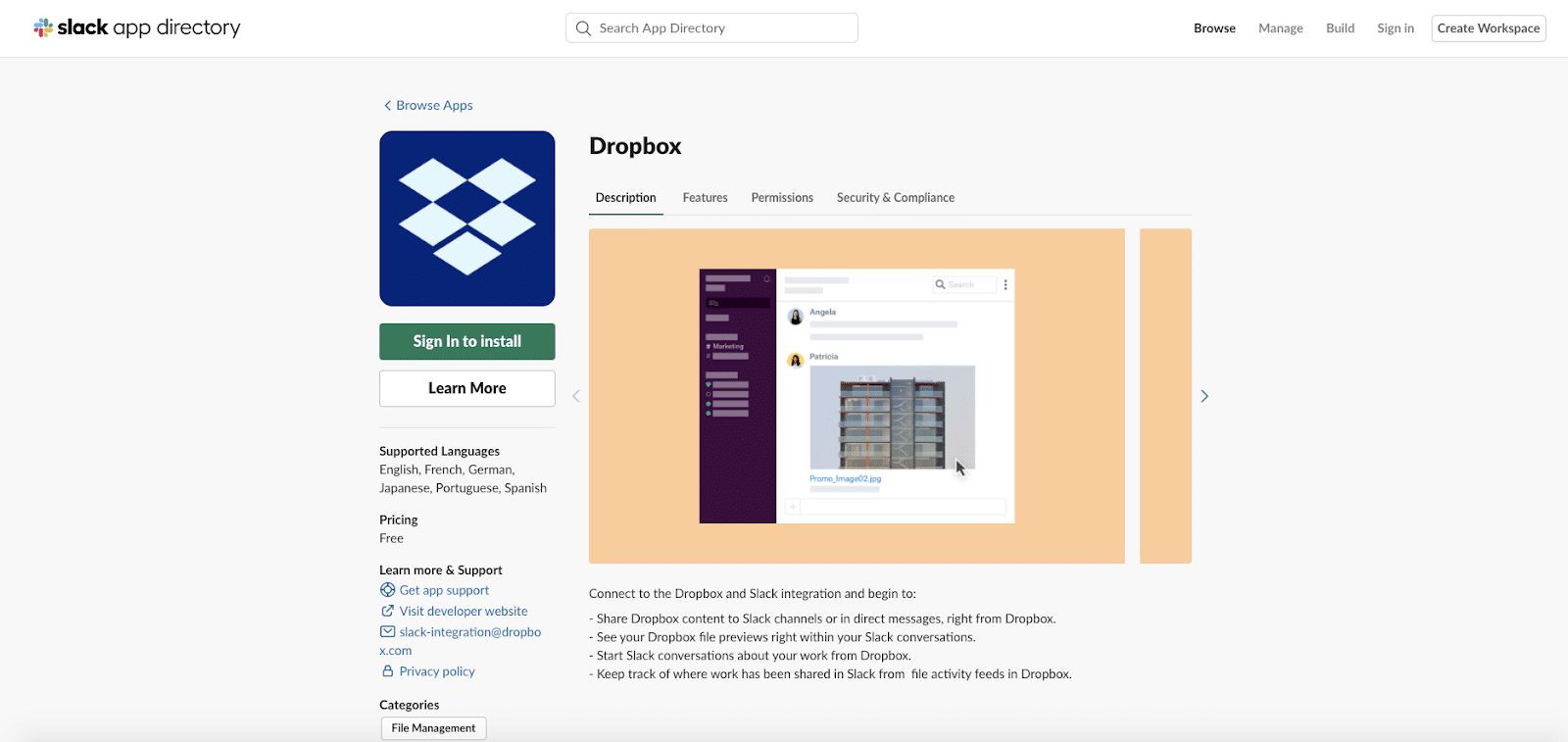 Dropbox App für Slack