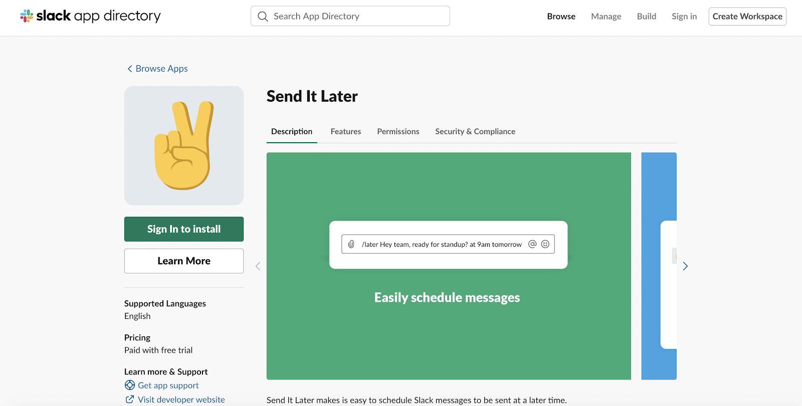 Send It Later app voor Slack