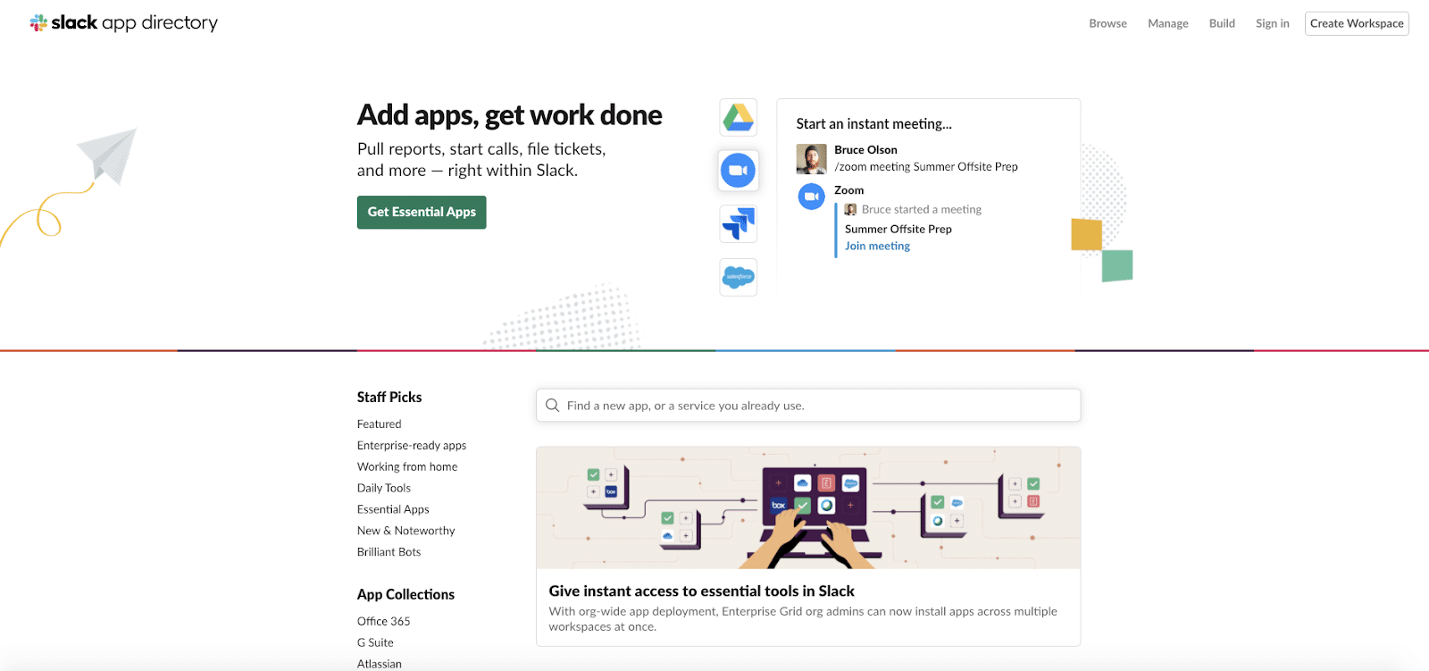 Le répertoire des applications de Slack