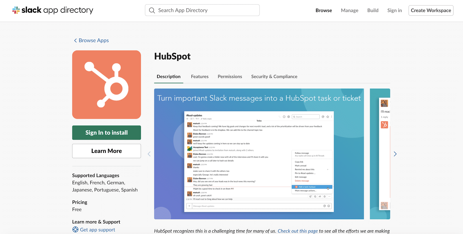 HubSpot app for Slack
