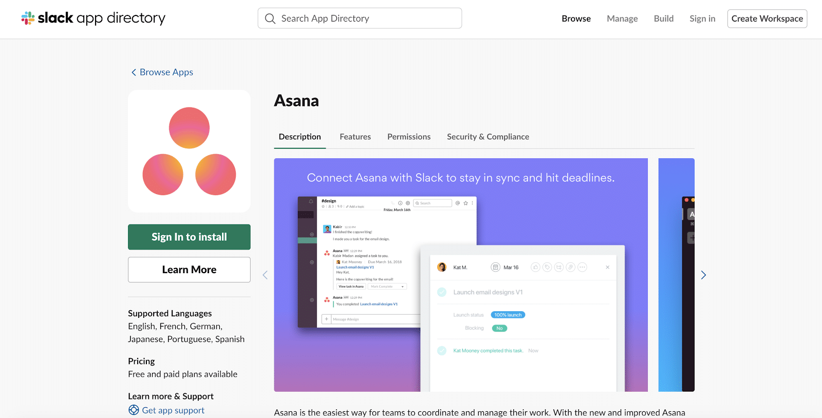 App Asana per Slack