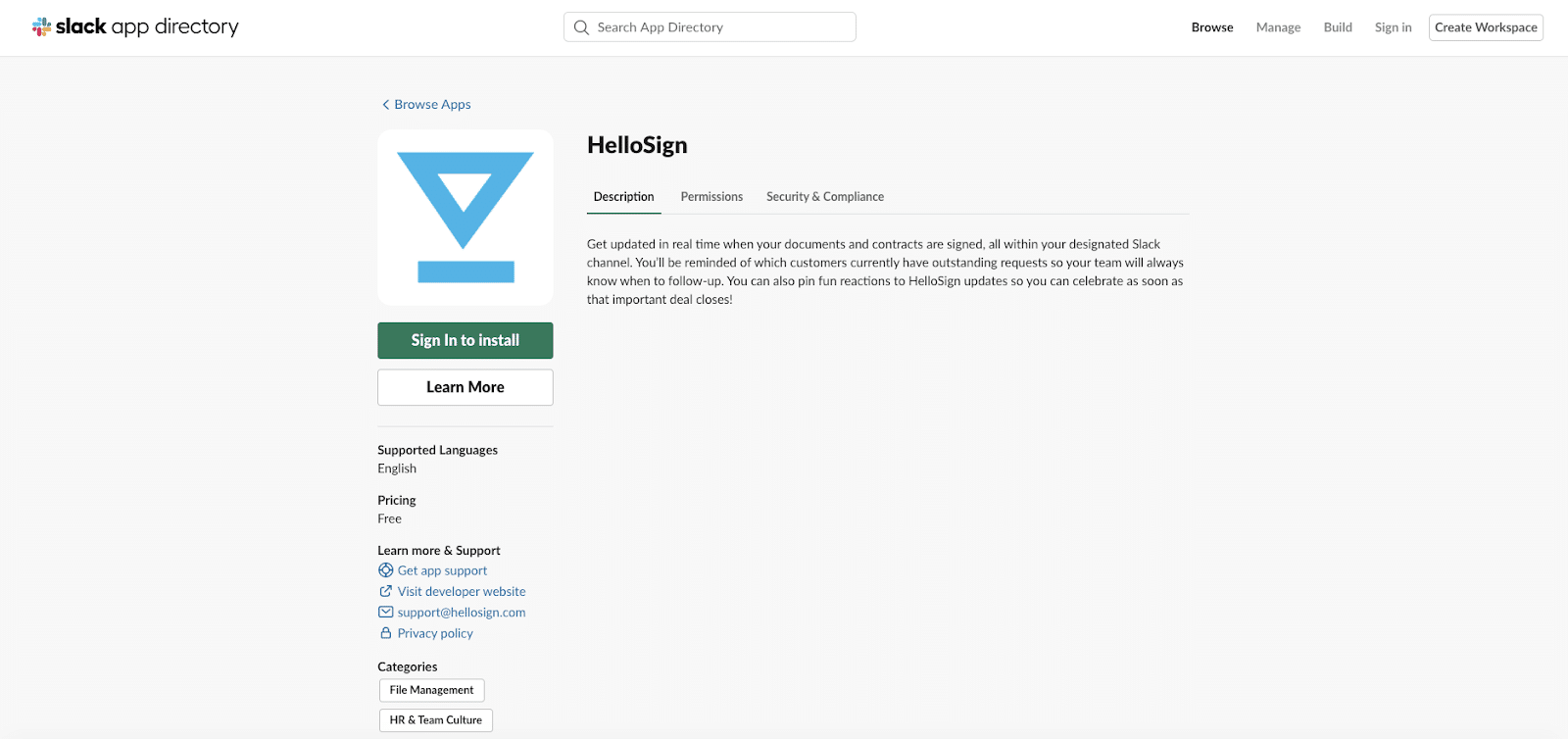 L'application HelloSign pour Slack