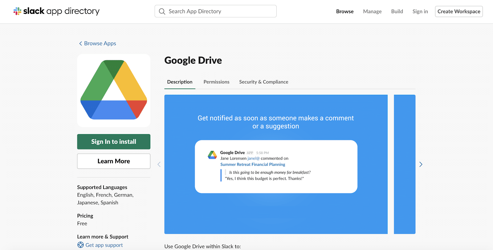 Aplicación de Google Drive para Slack