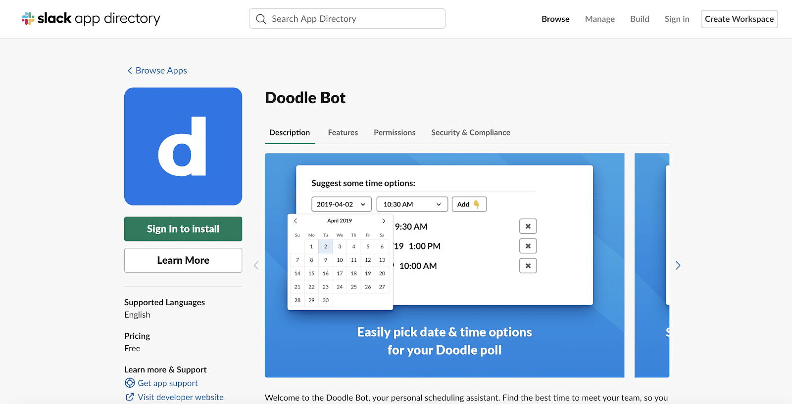 Doodle Bot-appen för Slack