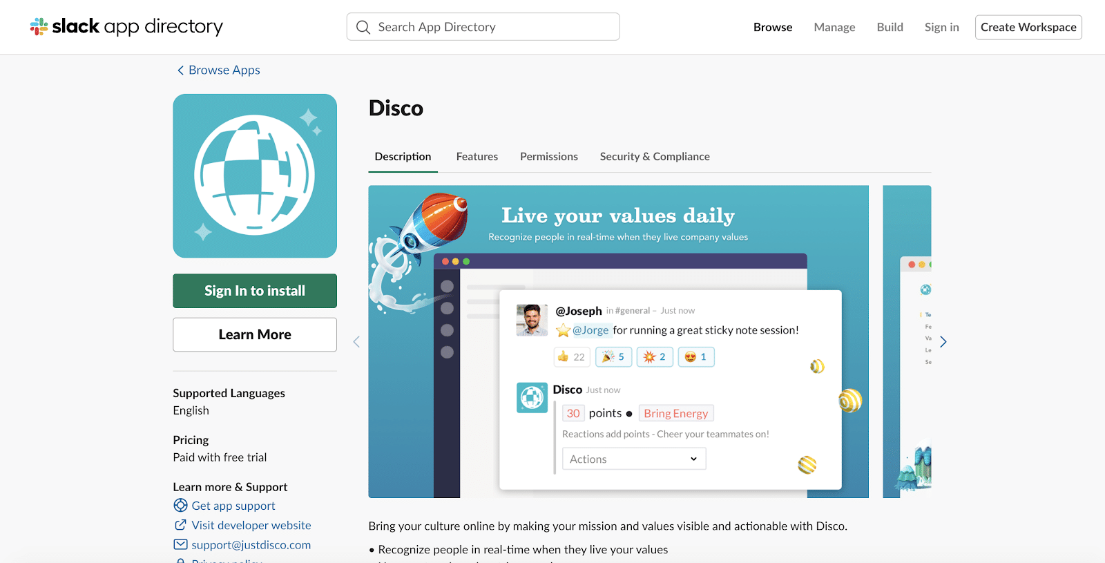 Application Disco pour Slack