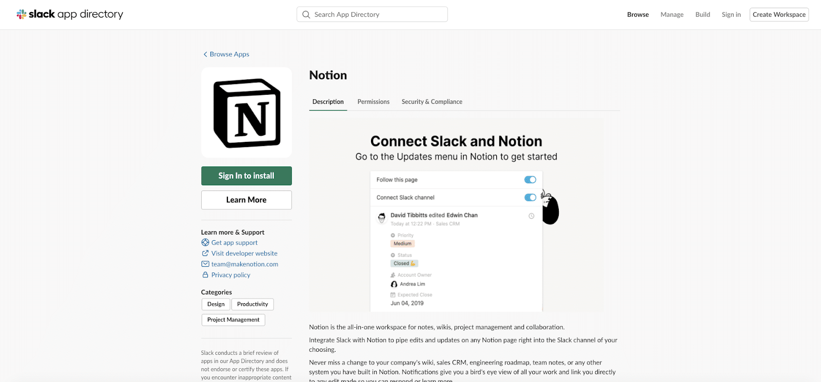 Notion app for Slack