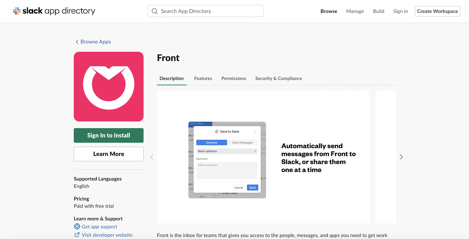 Front-app til Slack