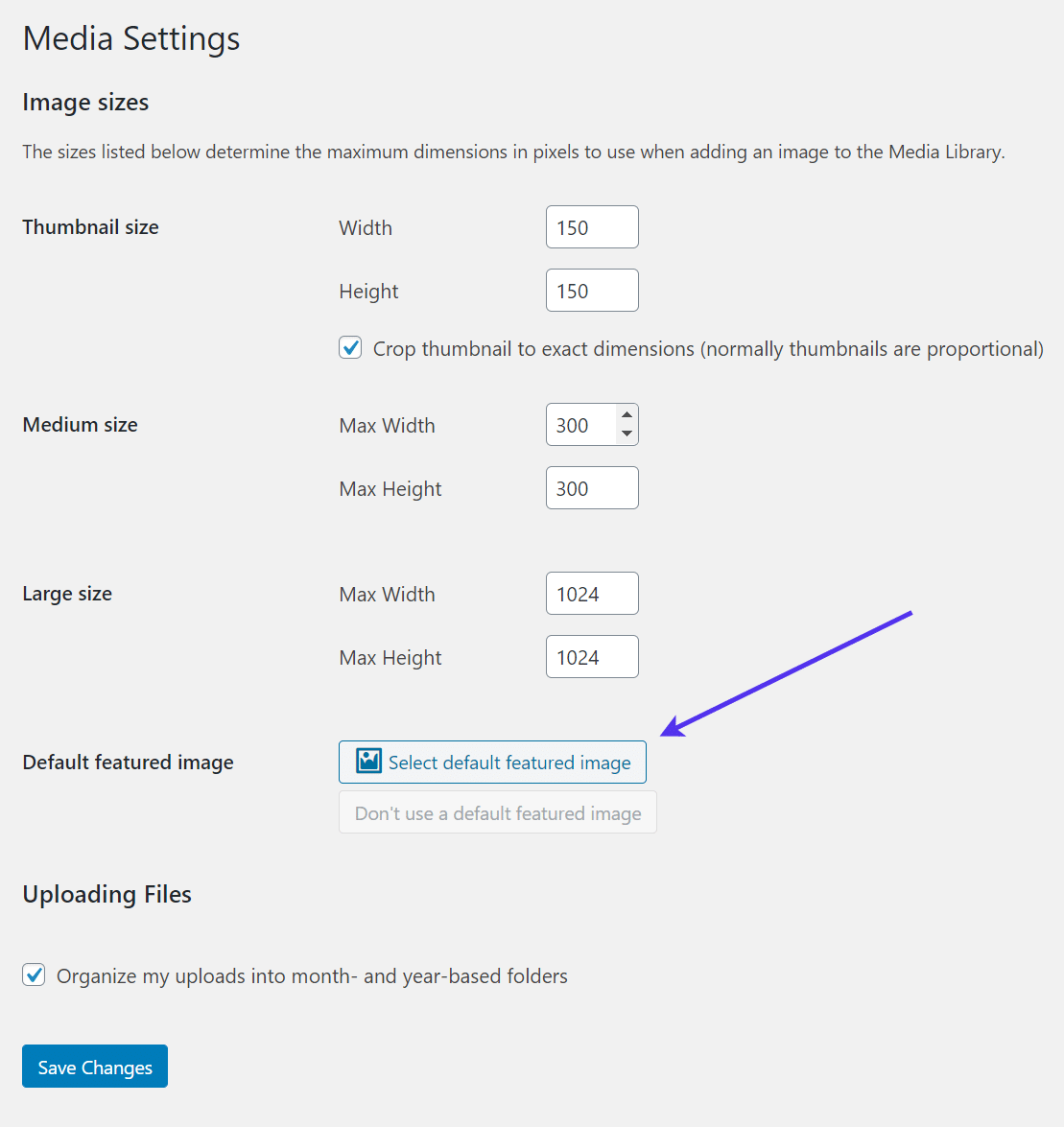 Sélectionnez l'image mise en avant par défaut