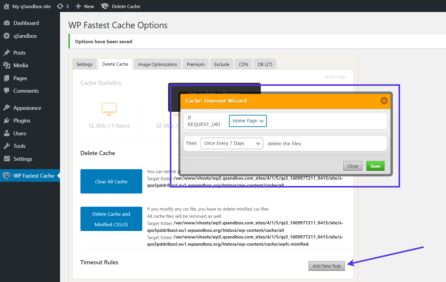 Der 'Cache Timeout Wizard' in WP Fastest Cache