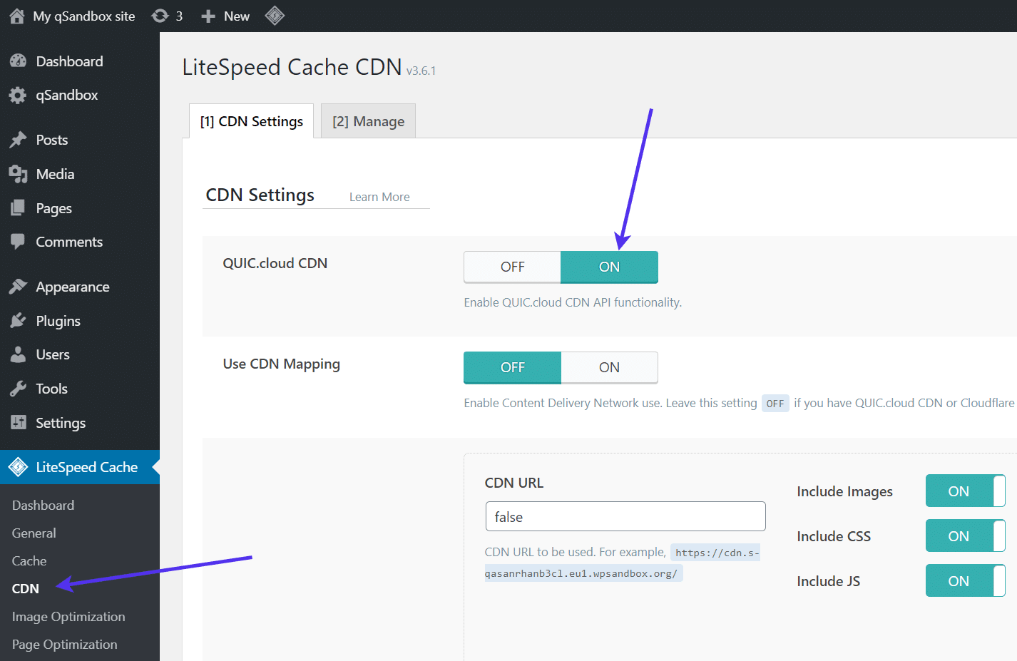 QUIC.cloud CDN im LiteSpeed Cache einschalten