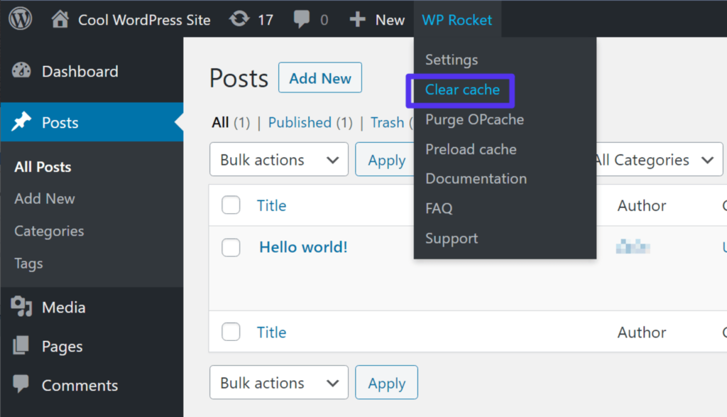 Come cancellare l'intera cache in WP Rocket