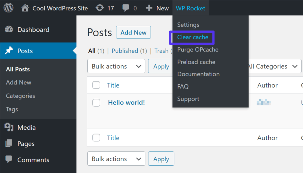 Como limpar todo o cache no WP Rocket