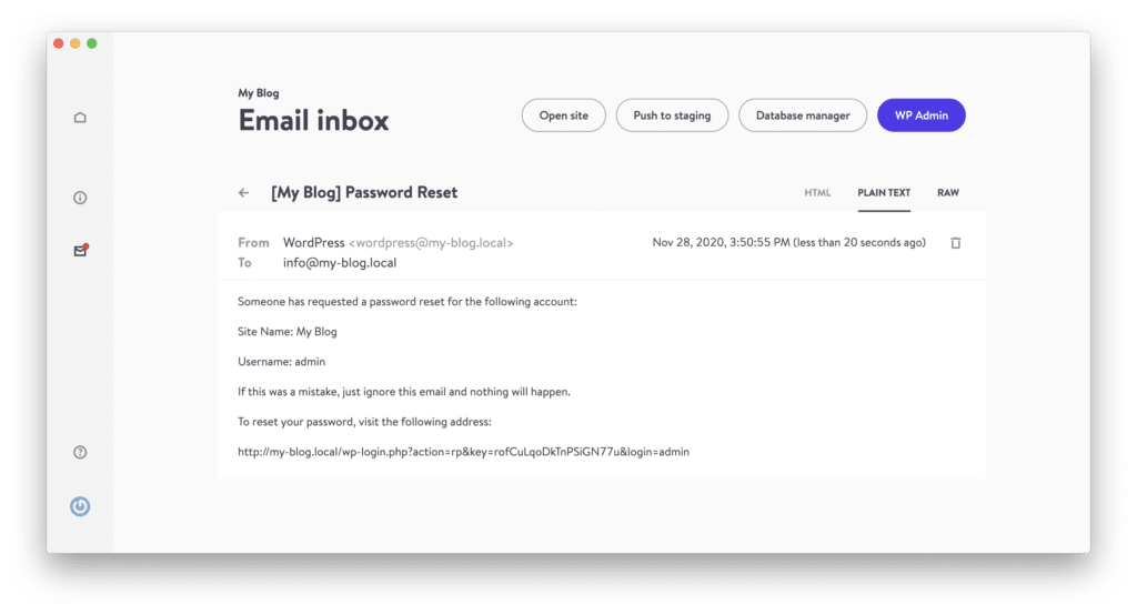 View and manipulate emails in DevKinsta