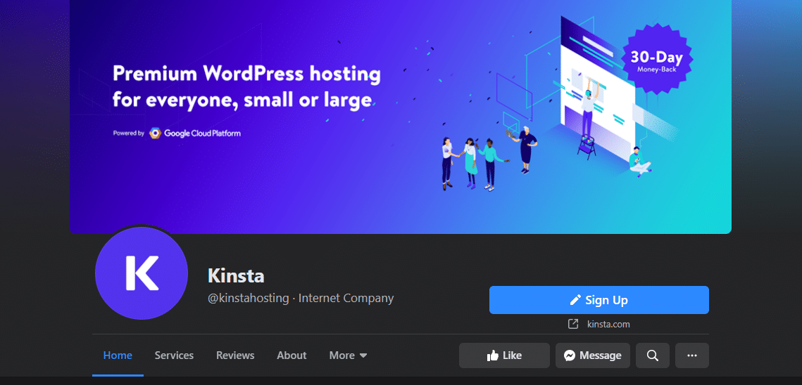 Kinsta Facebook page