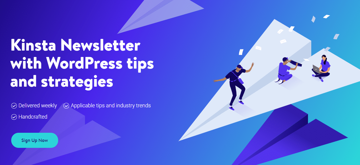 Landing page della newsletter di Kinsta