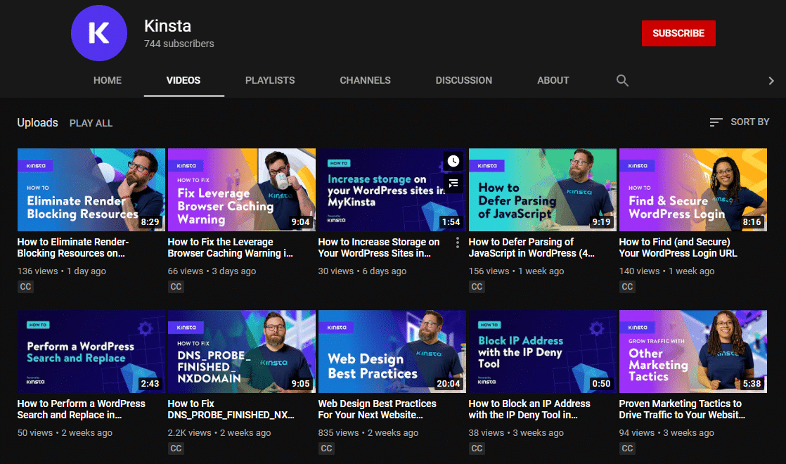 Canal de YouTube de Kinsta