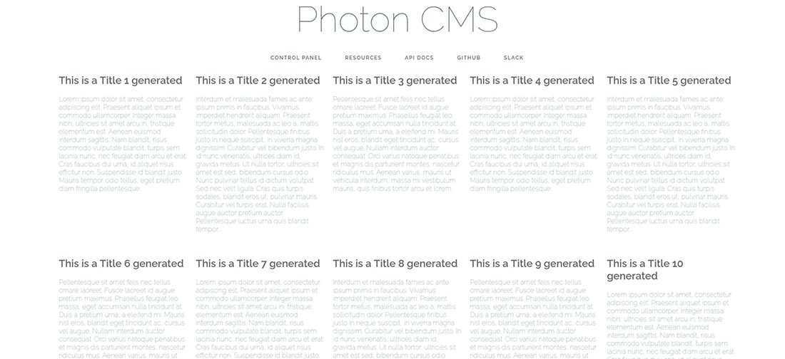 The tested Photon CMS homepage