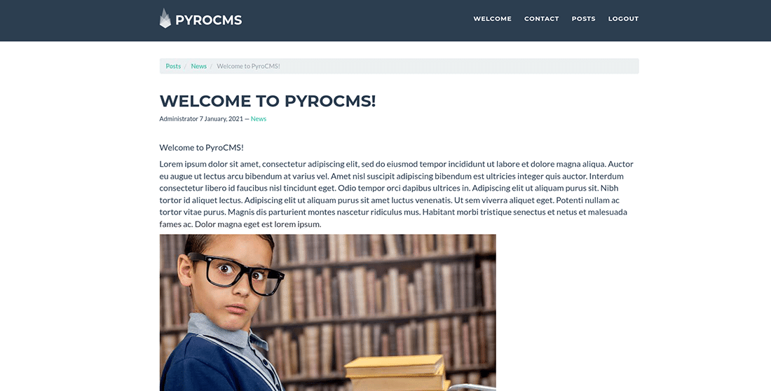 The tested PyroCMS blog page