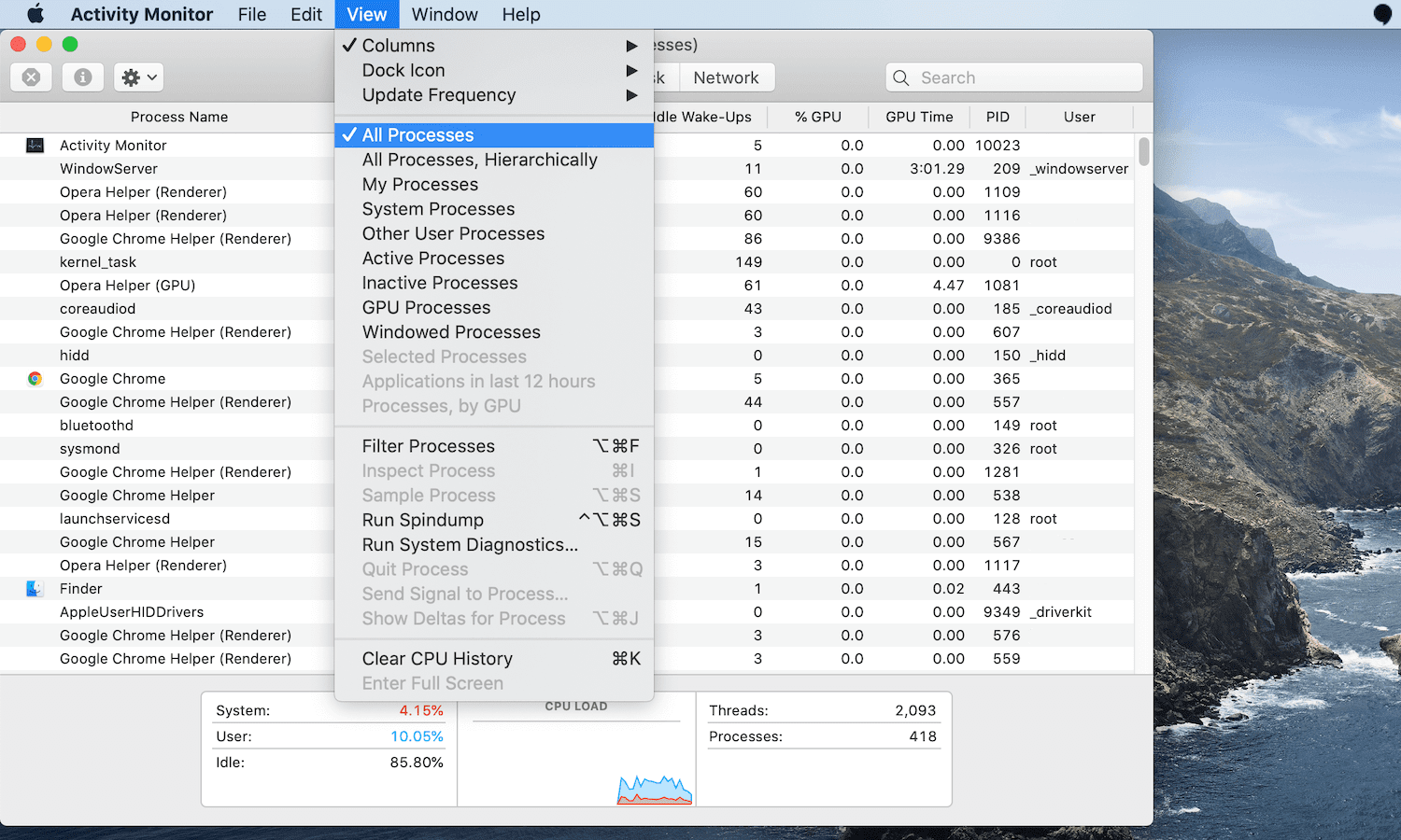 View all processes in Activity Monitor.