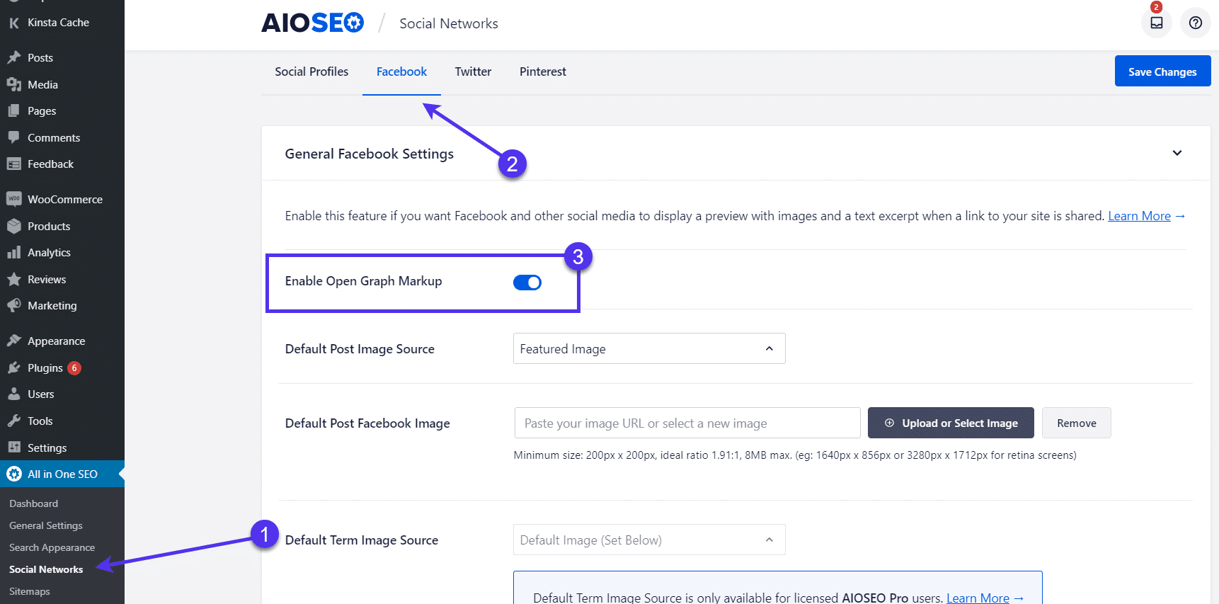 AISEO Facebook settings tab