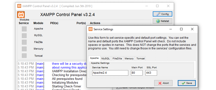 Setting a new port for Apache.