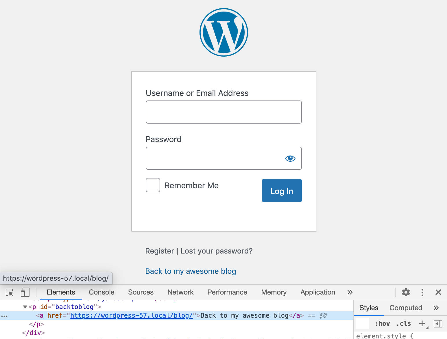 Benutzerdefinierter "Zurück zu {site_name}" Link in WordPress 5.7