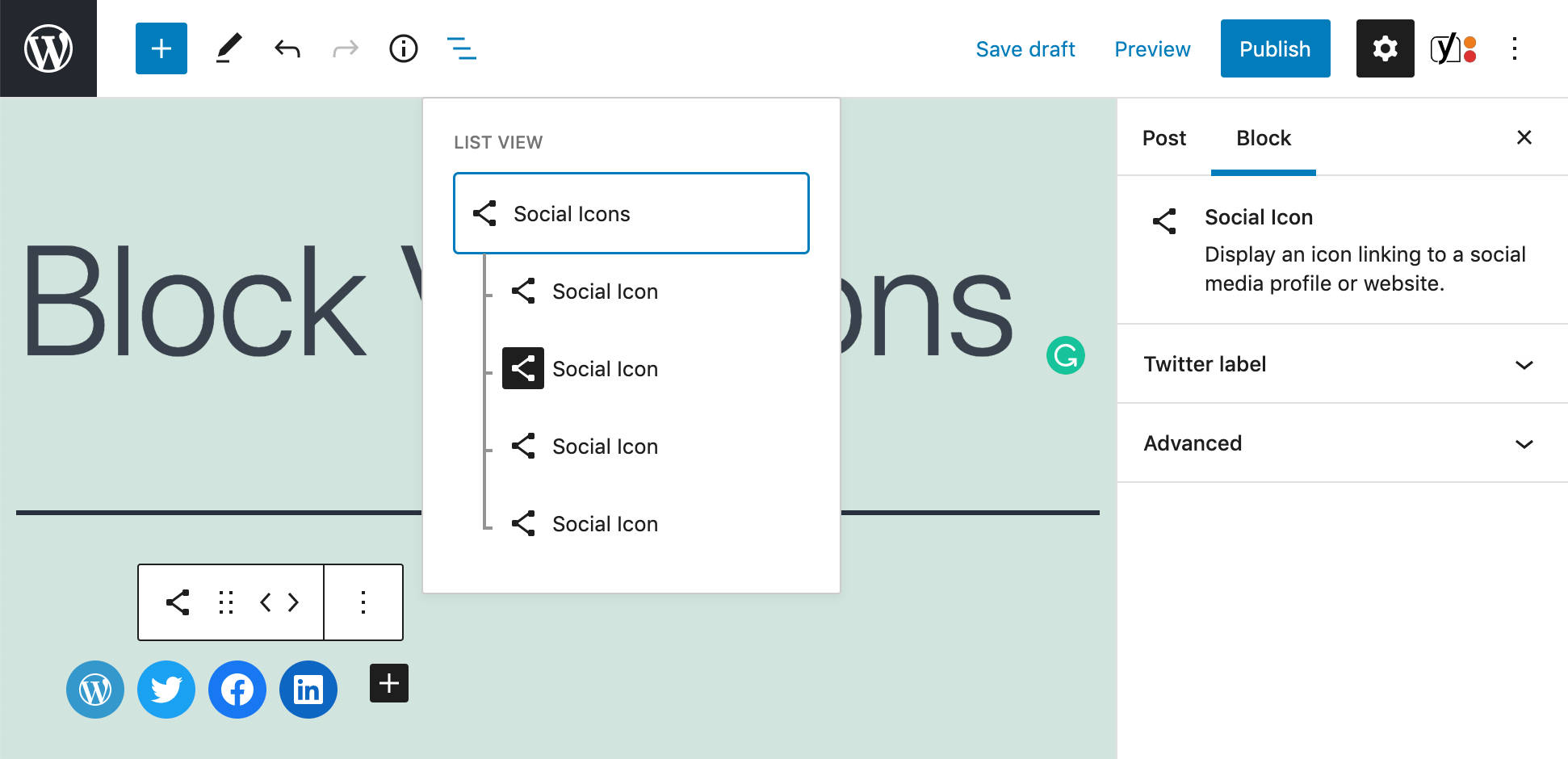 Vóór WordPress 5.7 toonden de interface-elementen algemene informatie over blokvariaties