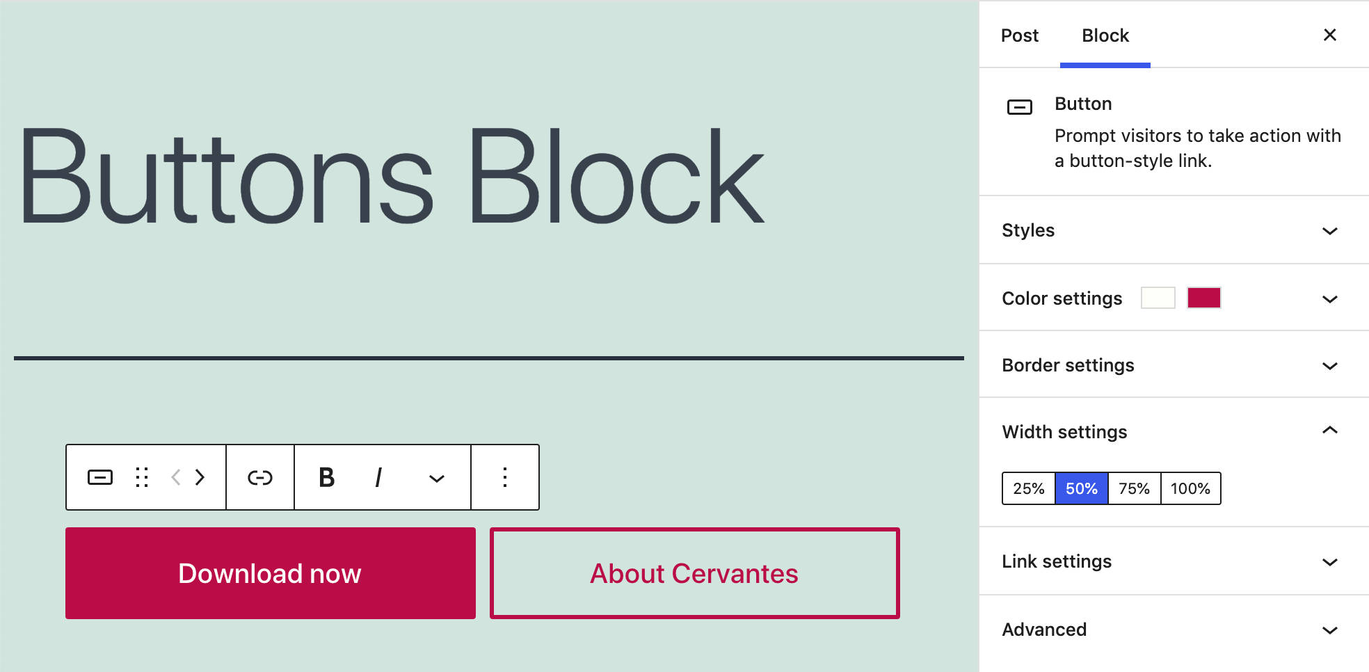 Configuración de la anchura de los botones