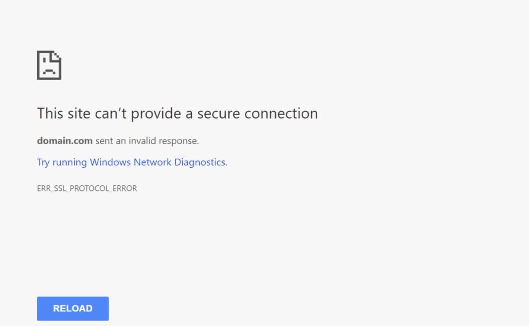 Secure connection foutmelding in Google Chrome.