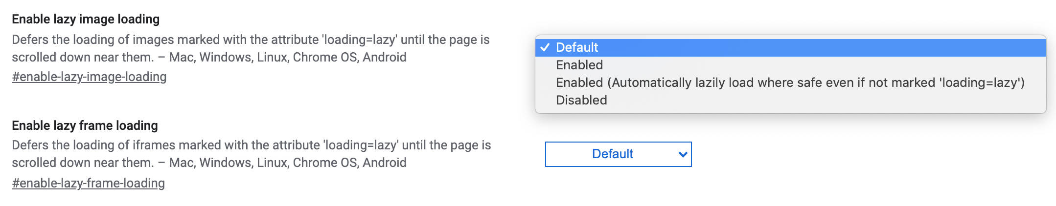 Lazy loading settings in Chrome