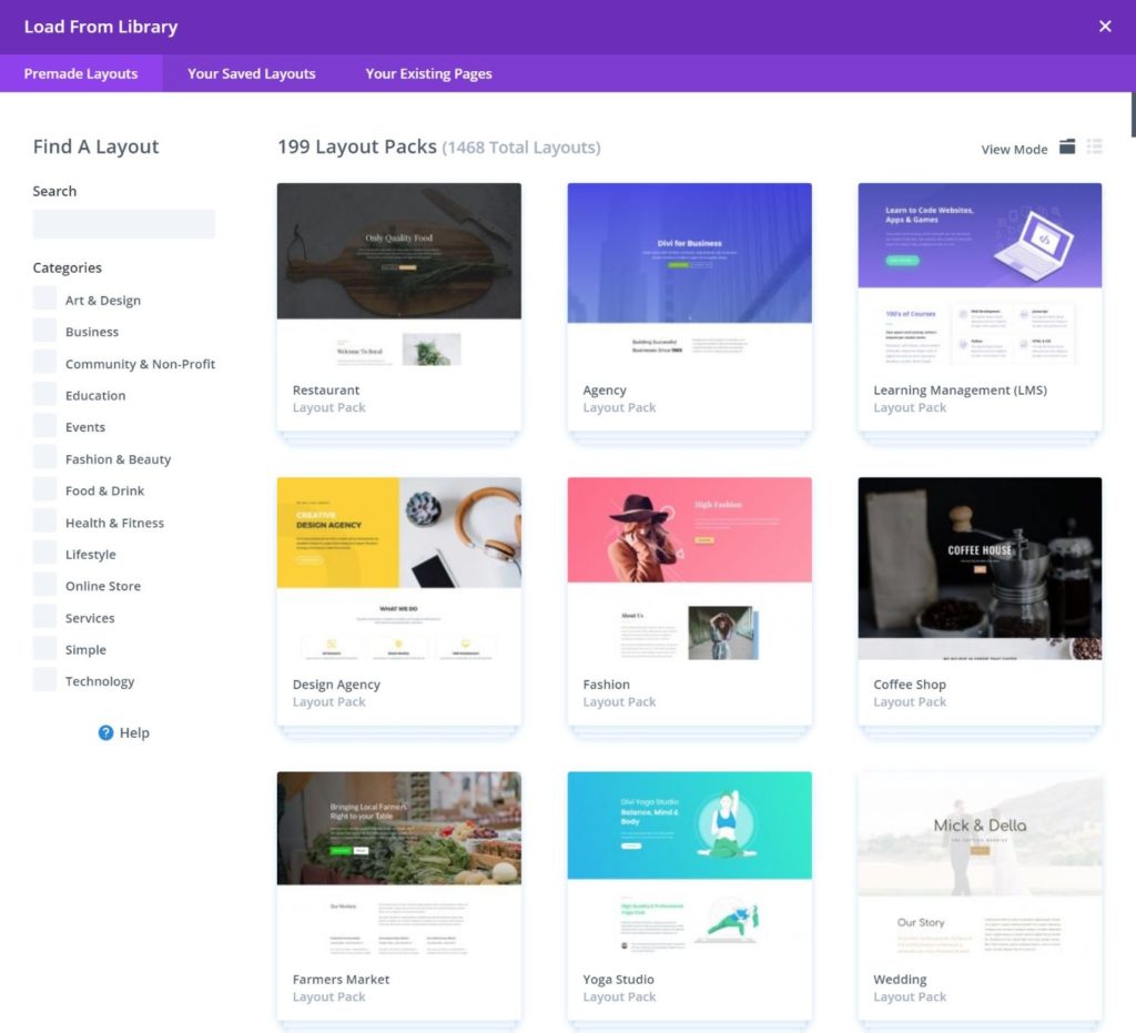 The Divi template library