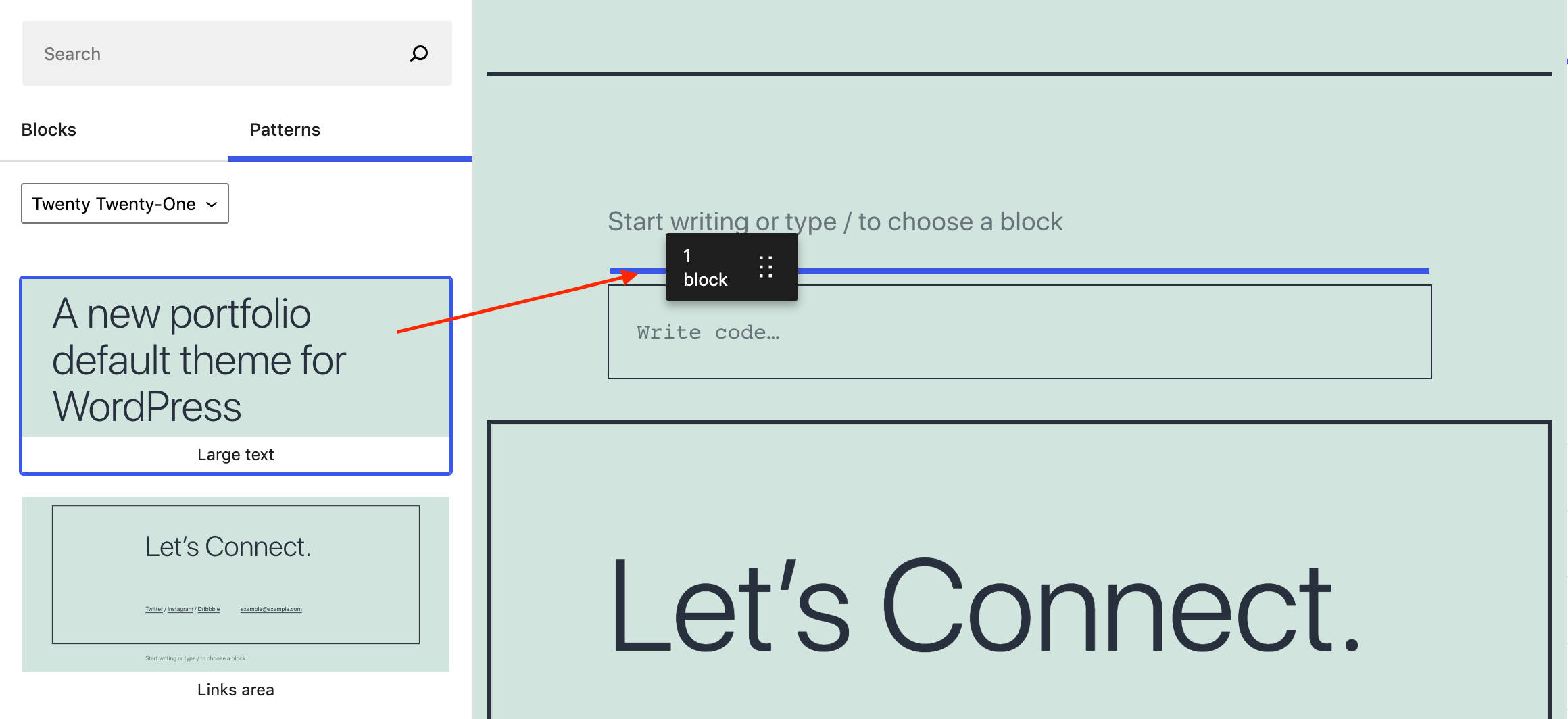 drag and drop blocks and patterns