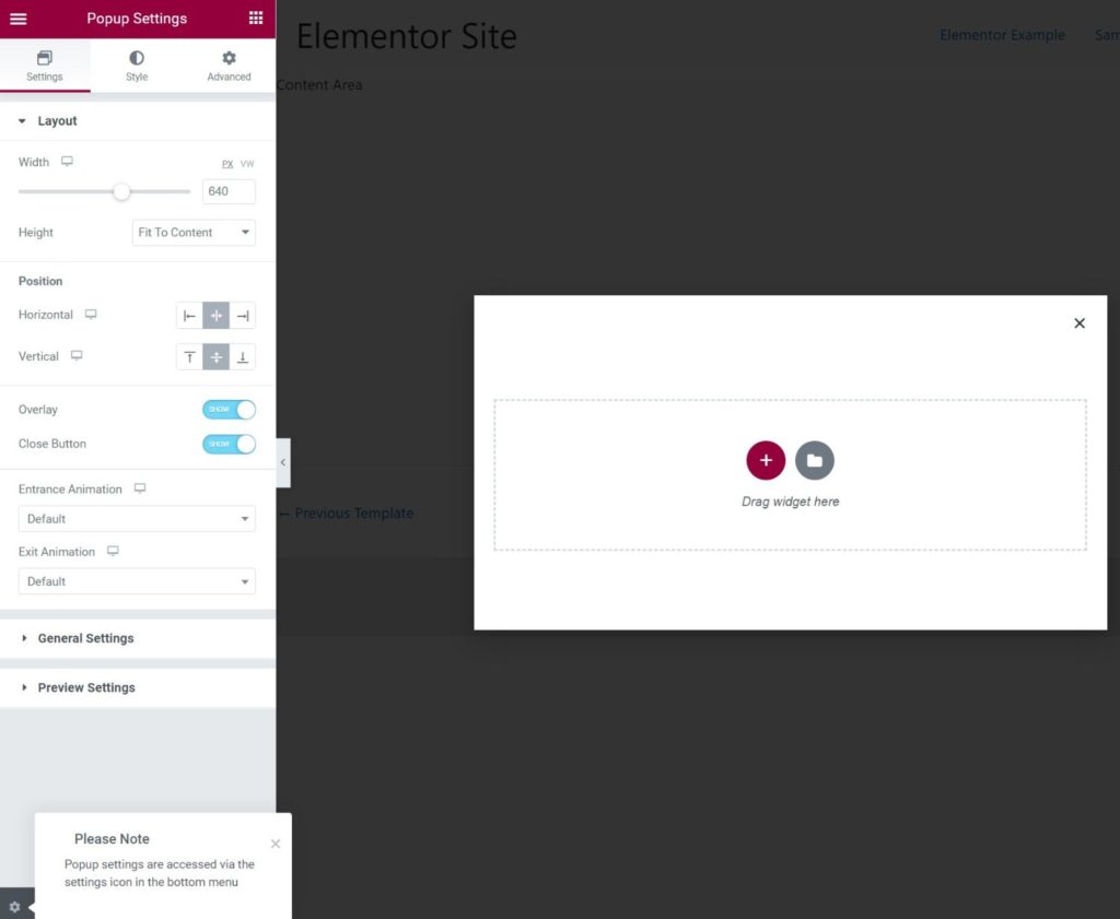 The Elementor popup builder feature