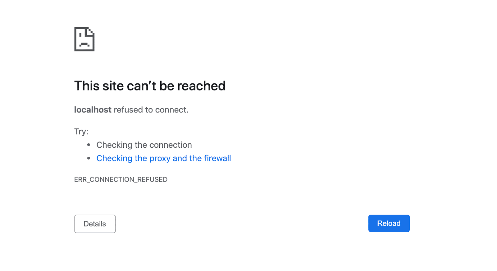 La pagina ERR_CONNECTION_REFUSED in Chrome.