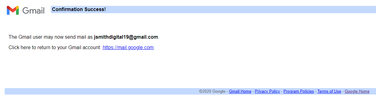 Gmail account connection success